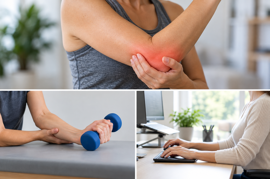 Tennis elbow pain, wrist extensor strengthening exercise and ergonomic desk activity